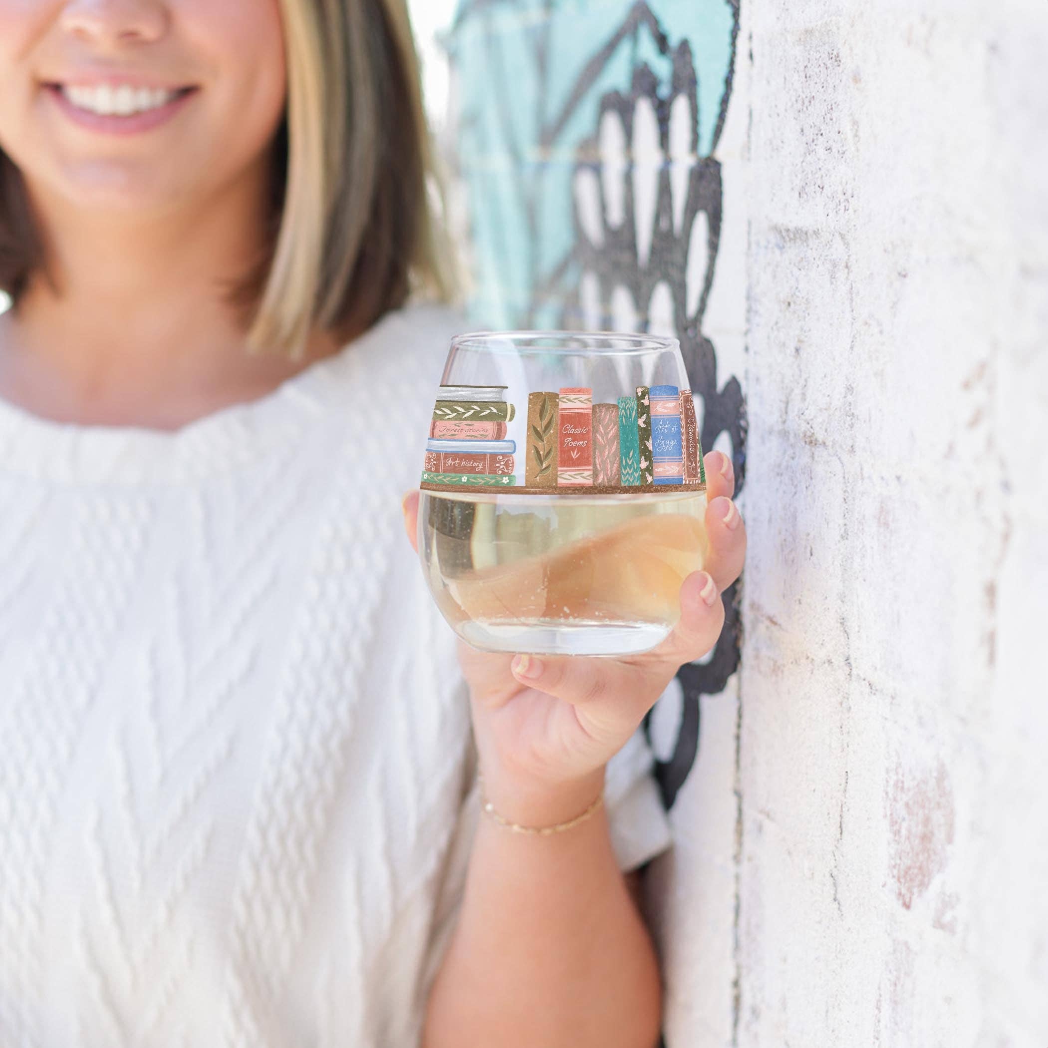 Pretty Little Chapters Book Shelf Stemless Wine Glass