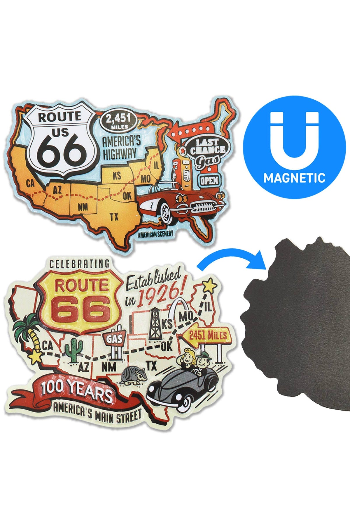 Vintage Historic Route 66 Highway Road Map Magnet