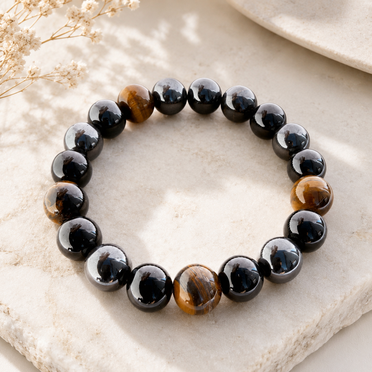 Hematite, Obsidian & Tiger Eye Bracelet – 10mm