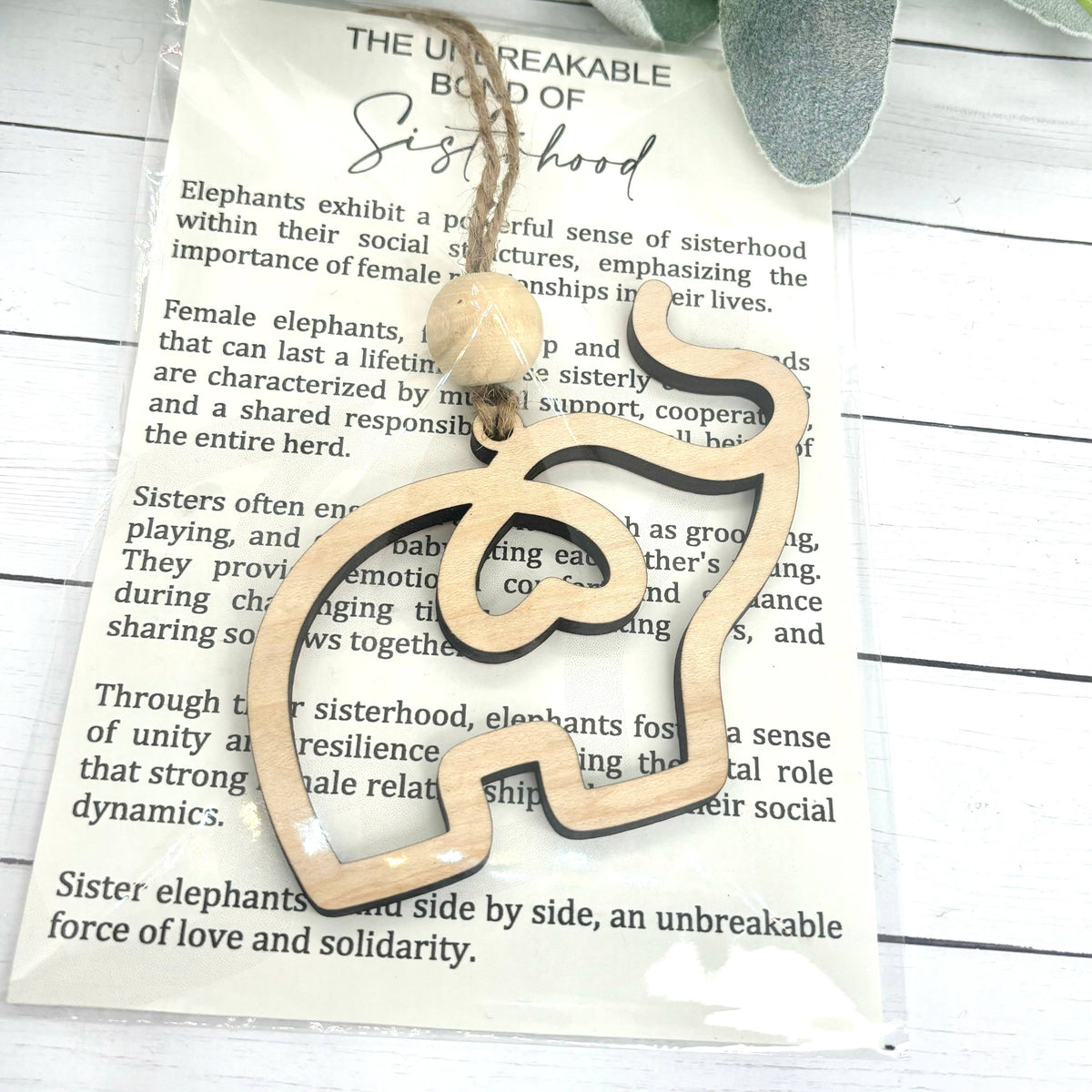 Elephant Sisterhood Story Card Ornament/Car Charm / Maple