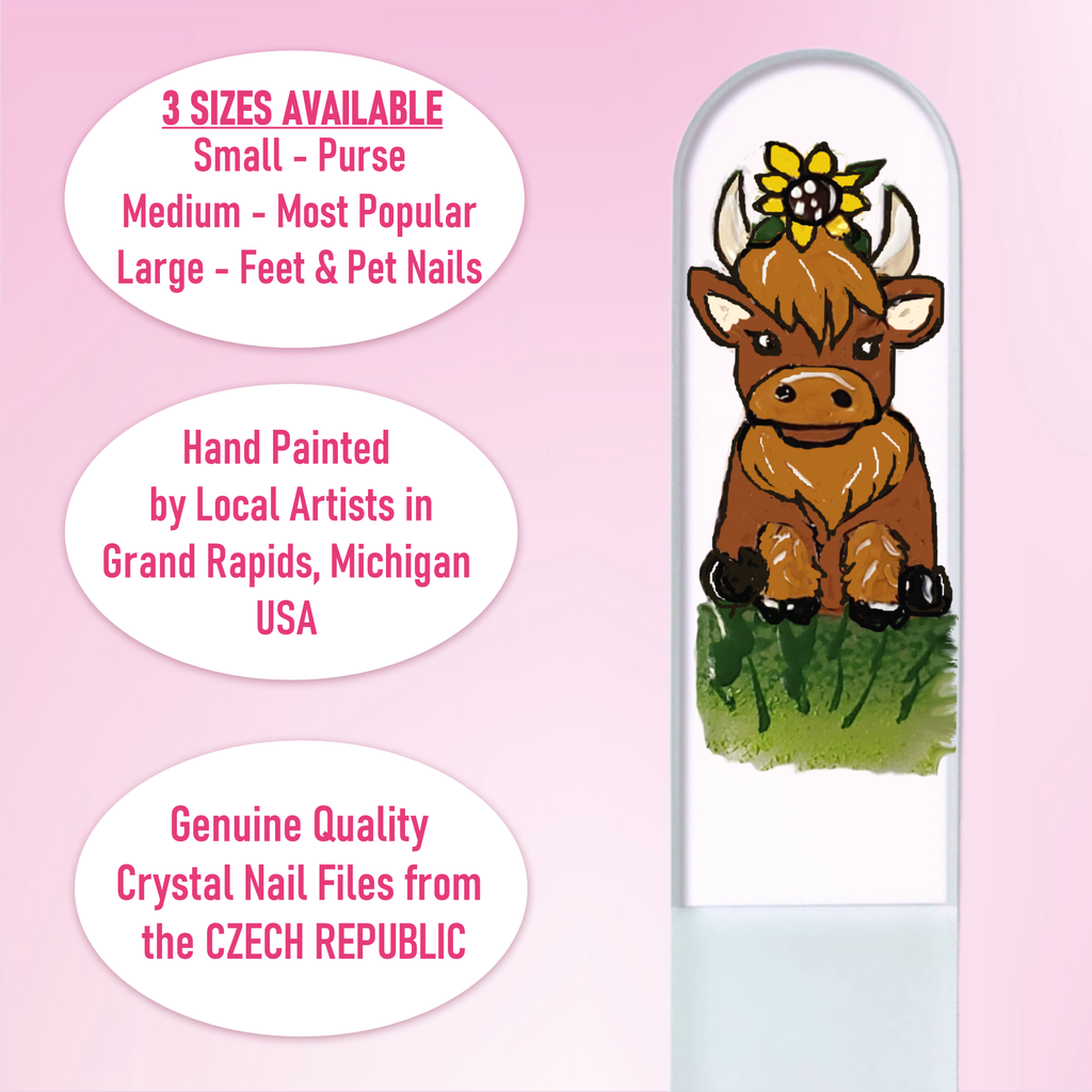 Highland Cow Sunflower Farm Hand Painted Crystal Nail File: Small