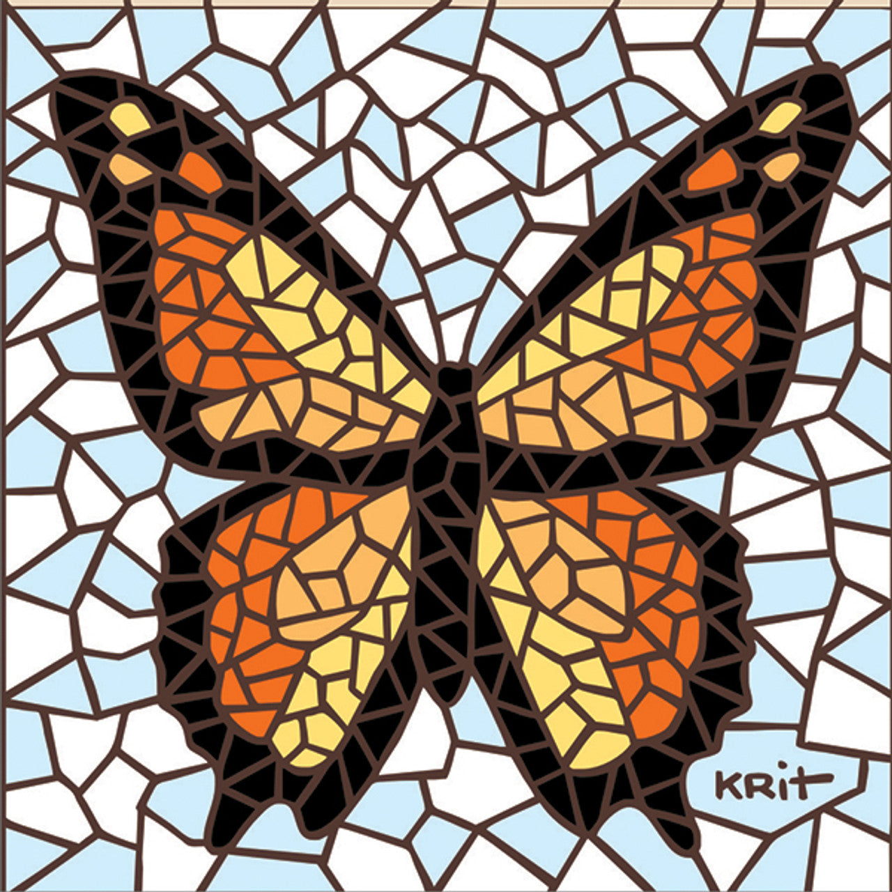 Mosaic Butterfly White and Blue Tile