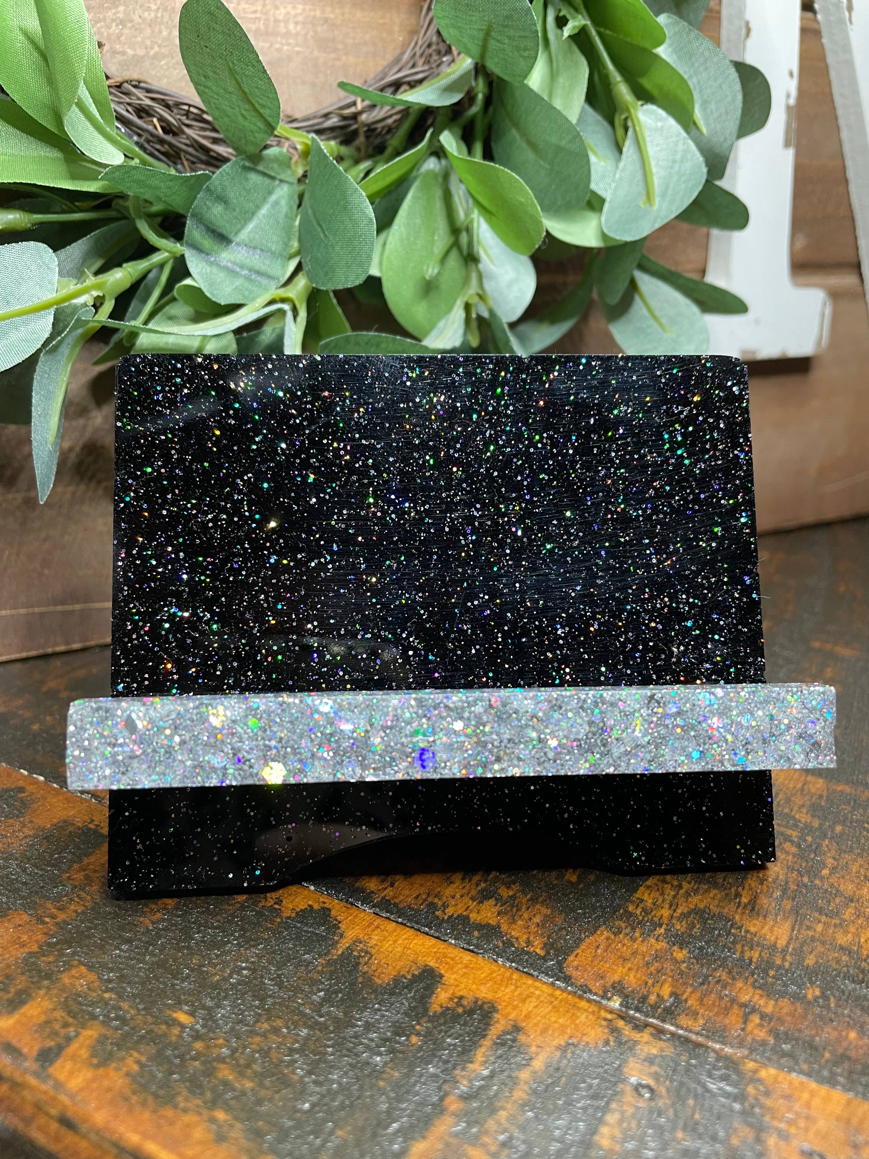 Business Card Holder Glitter Resin *Silver Black*
