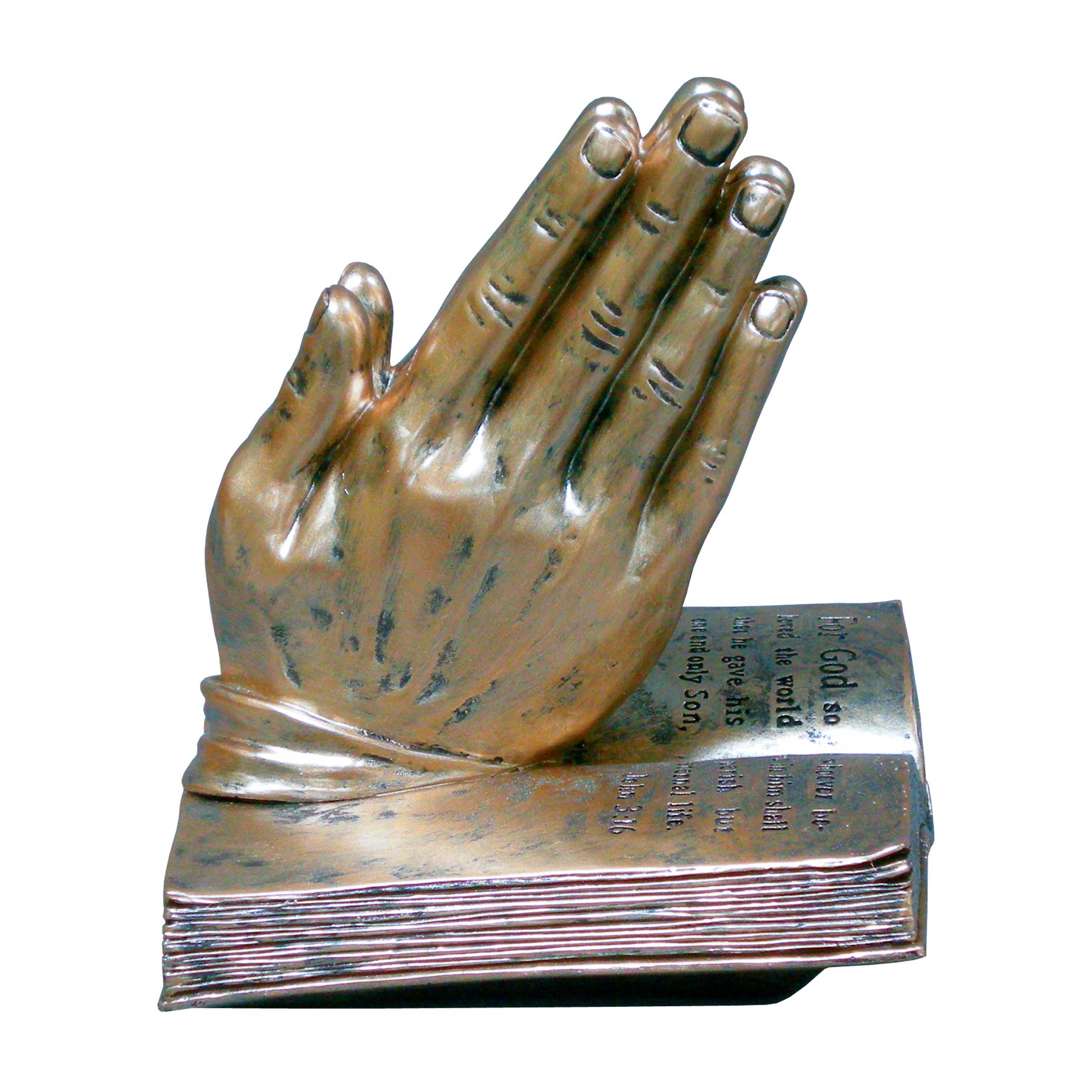 Praying Hands in Bronze with Bible Figurine