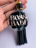 Salty Ocean Crew - Boss Babe Hand Painted Acrylic Keychain Gold Black/Black