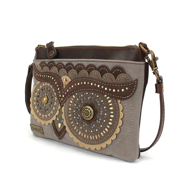 Owl Dazzled Mini Crossbody Gray