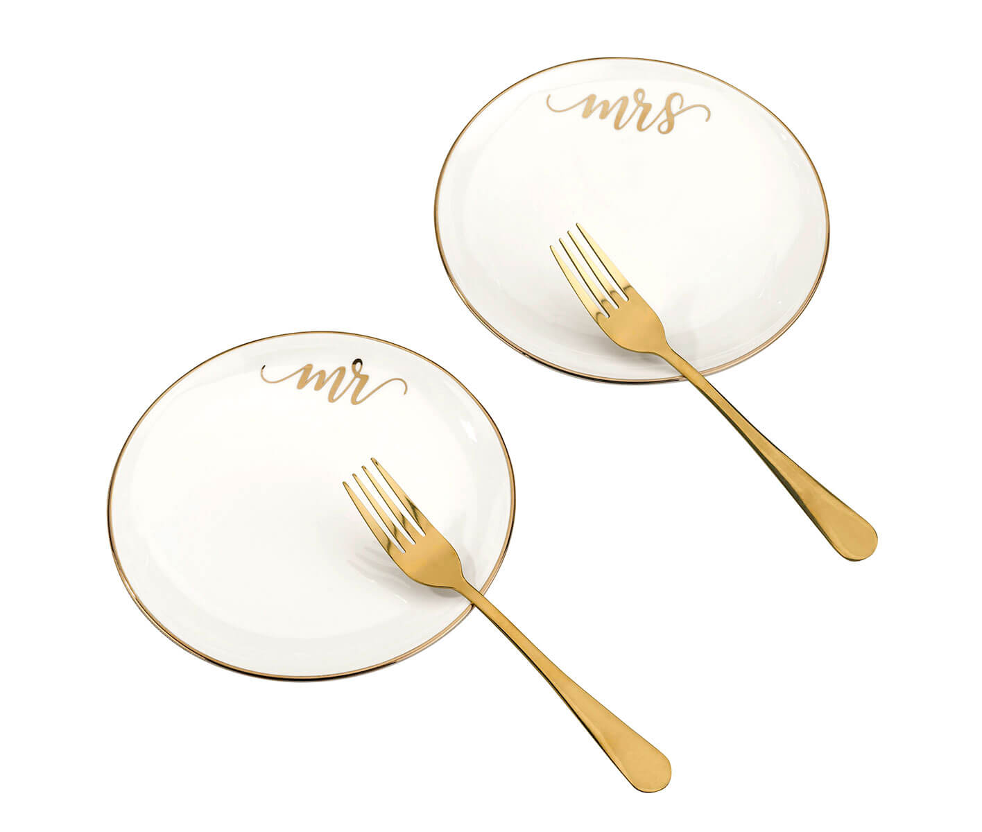 Mr and Mrs Cake Plates with 2 Forks Set