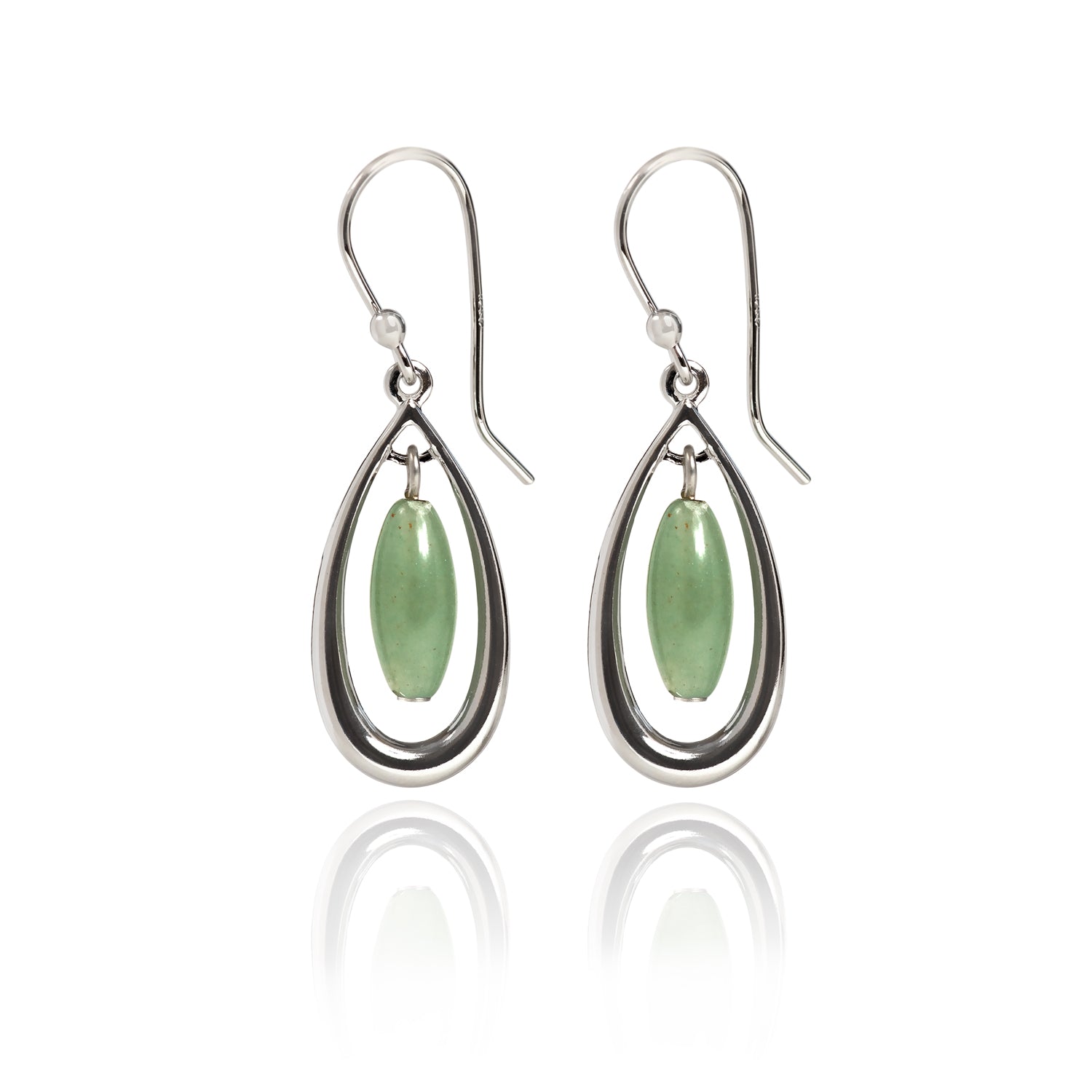 Spirit by Silver Forest Open Teardrop/Green Bead Earrings