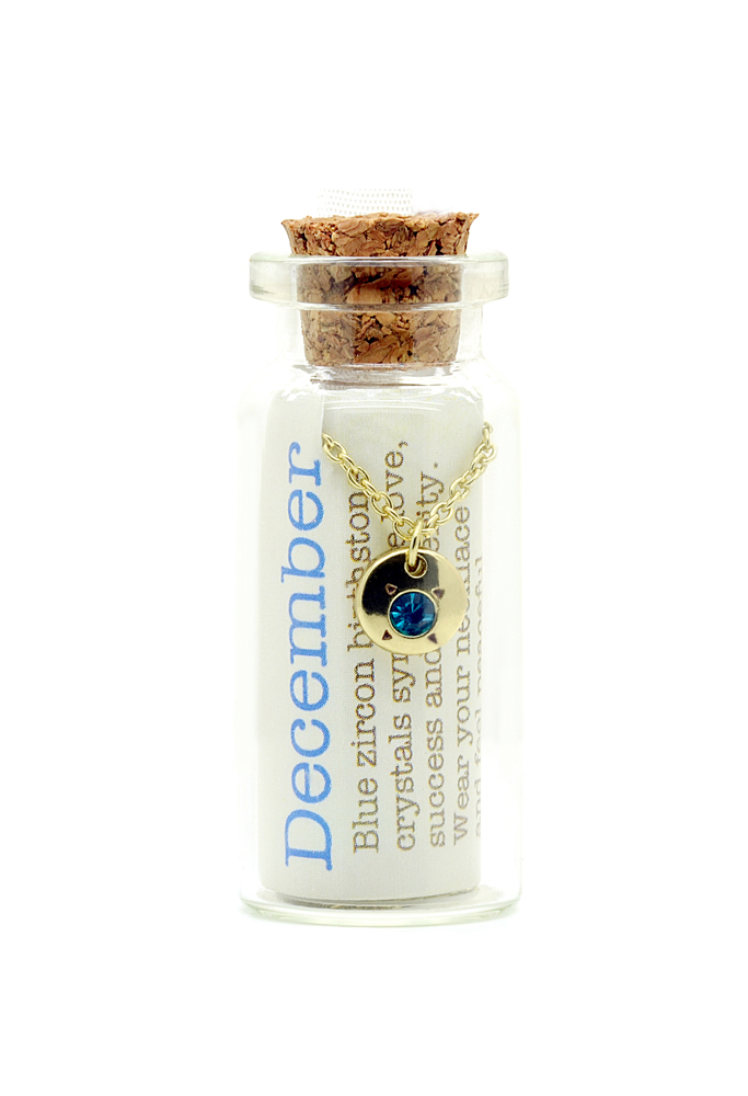 December/Blue Zircon Birthstone Bottle Necklace