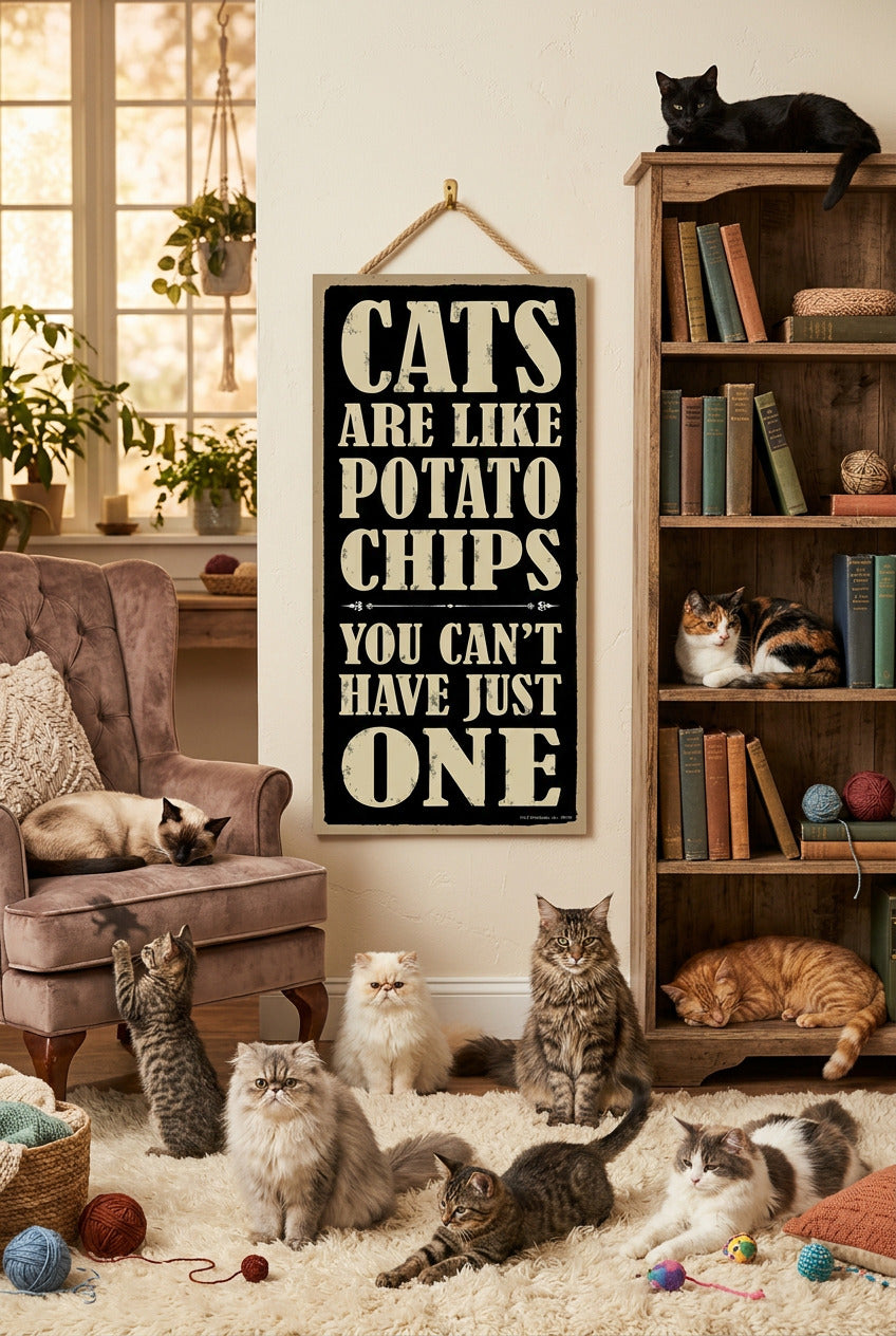 Cats are Like Potato Chips Wood Sign