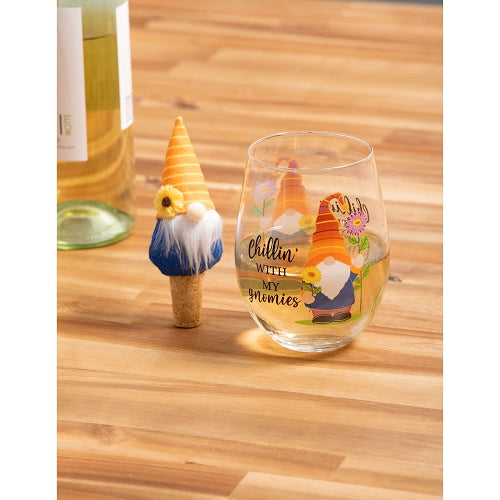 Chillin With My Gnomies Stemless Wine Glass w/Cork